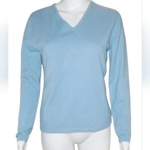 NWT Wendy b M Light Blue 2‎ PLY 100 % Cashmere Pullover V Neck Sweater SZ XL